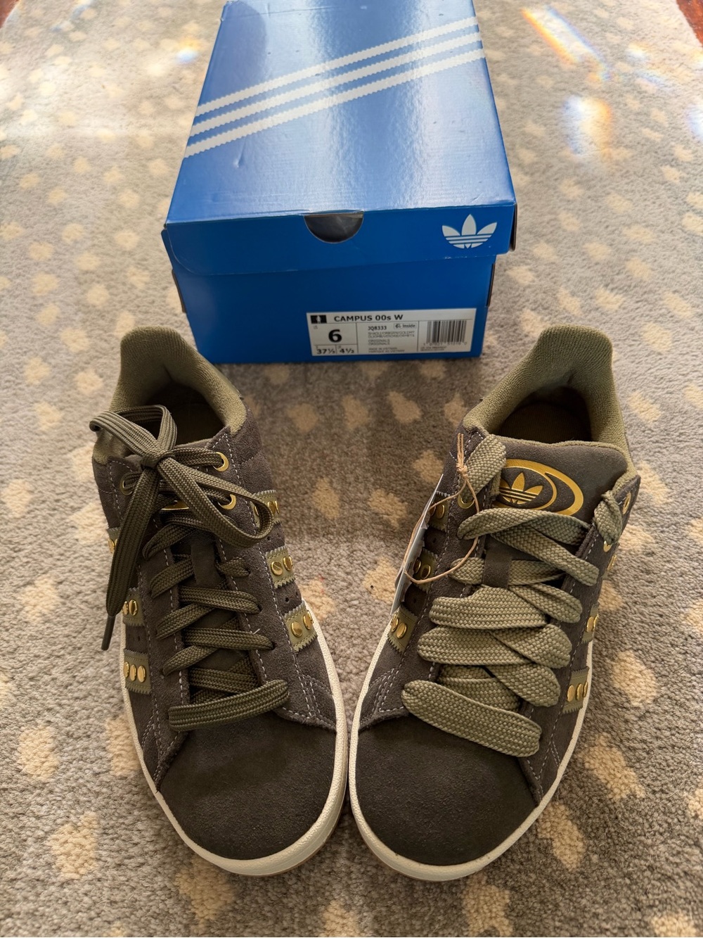 adidas Campus 00 shadow olive and orbit green Suede Sneakers with Gold Accents